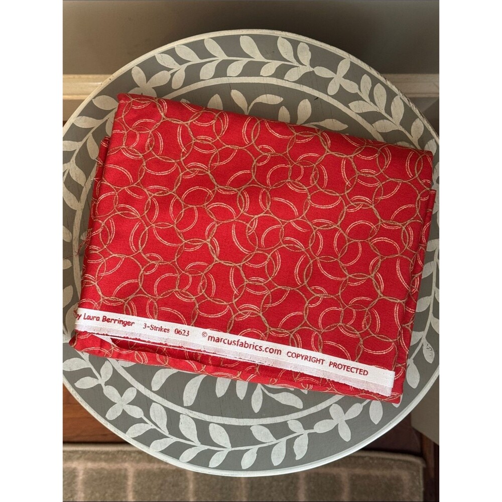 Marcus Fabrics Red Baseball Print 3-Strikes Cotton by Laura Berringer 2 Yards